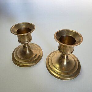 Vintage Solid Brass Candlestick Holders 2”, Set of 2